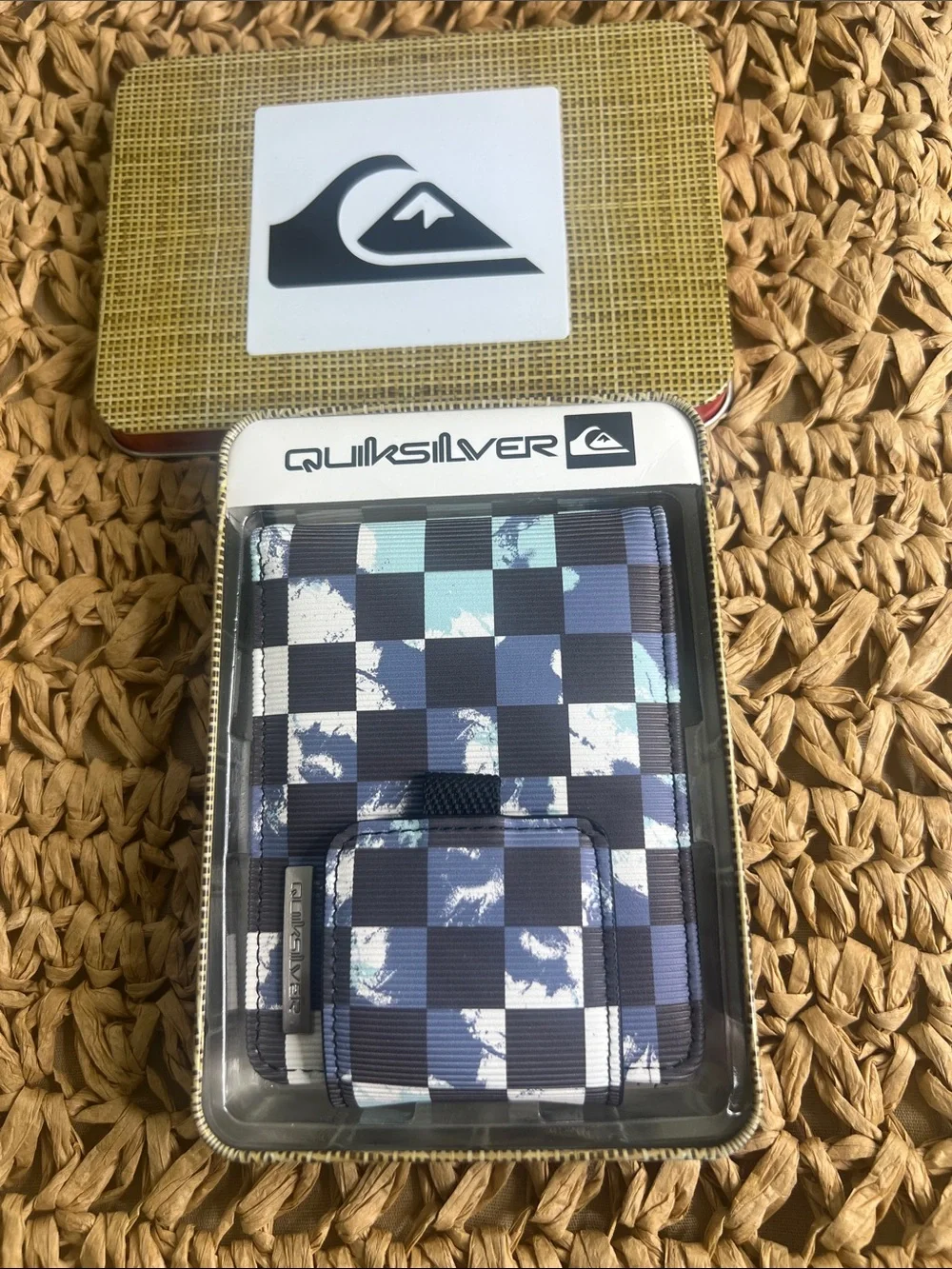 Quiksilver Men’s Blue & White Check Card Holder Wallet